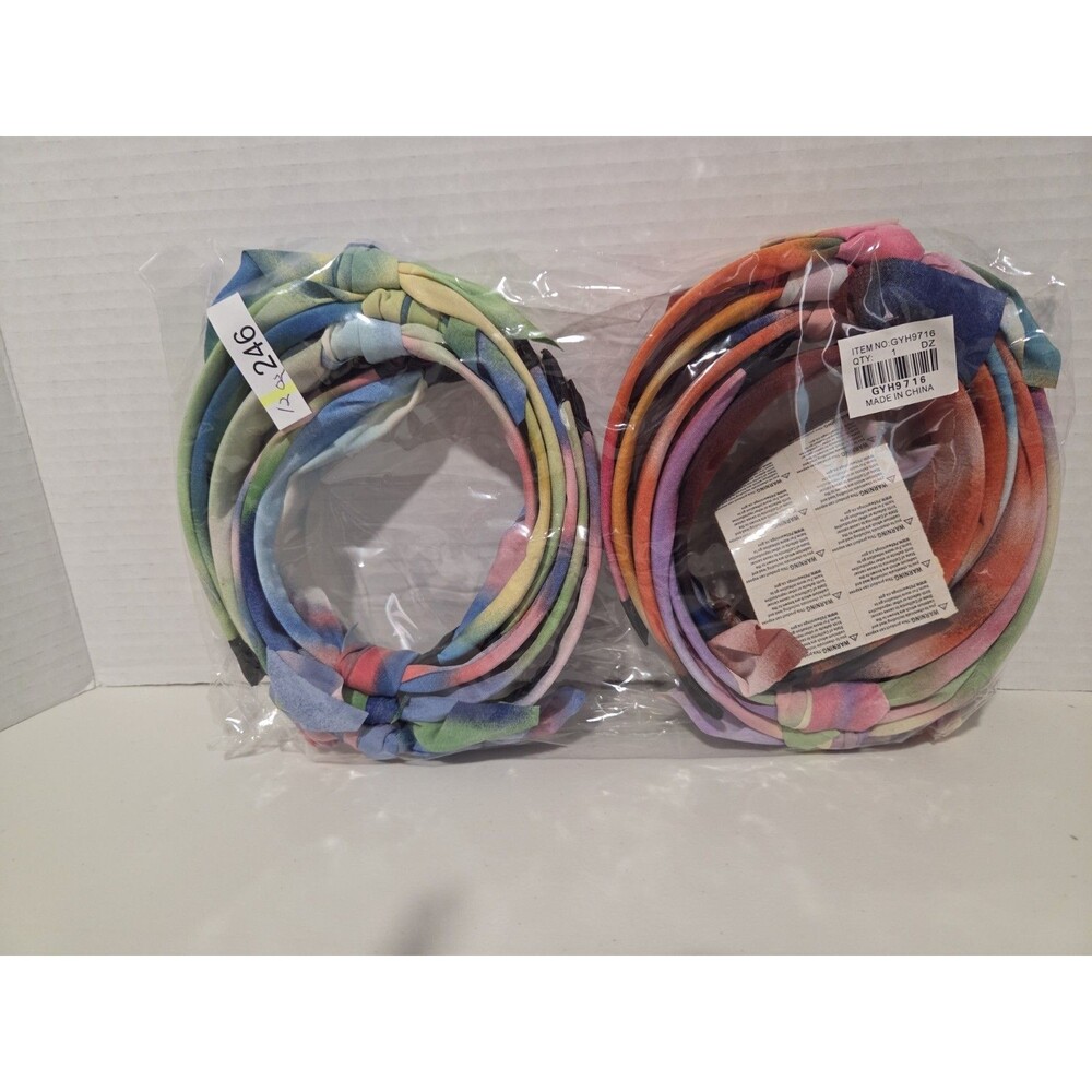 Multicolor Tie Dye Fabric Bow Headbands for Girls, Pack of 12